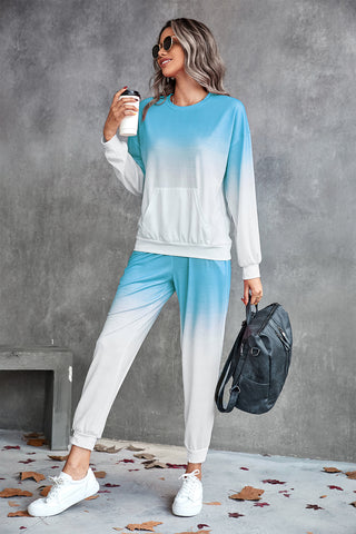 Gradient Round Neck Sweatshirt and Joggers Set Trendsi