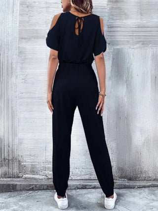 V-Neck Cold-Shoulder Jumpsuit with Pockets Divacious