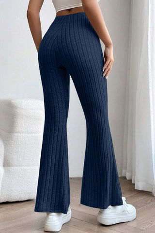 Full Size Ribbed High Waist Flare Pants Divacious