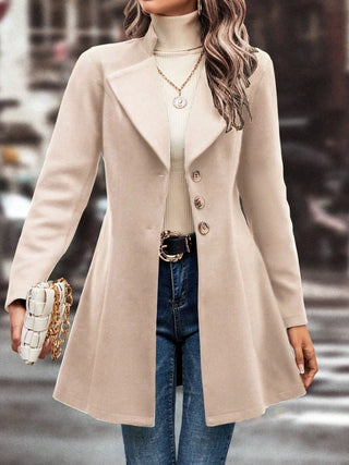 Collared Neck Long Sleeve Longline Coat - Divacious