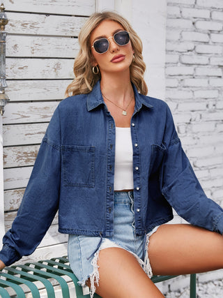 Button Up Long Sleeve Denim Jacket with Breast Pockets Trendsi