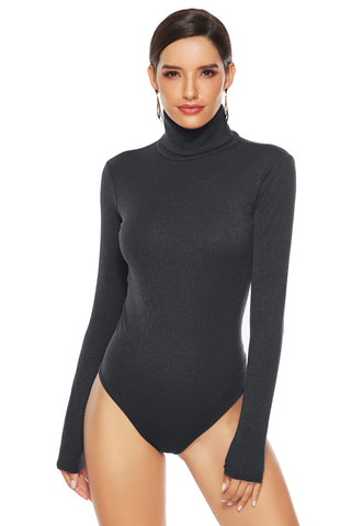 Ribbed Turtleneck Long Sleeve Bodysuit Divacious