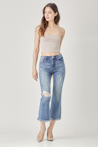 High Waist Distressed Cropped Bootcut Jeans Divacious