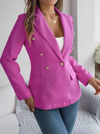 Decorative Pocket Flap Lapel Collar Long Sleeve Blazer - Divacious