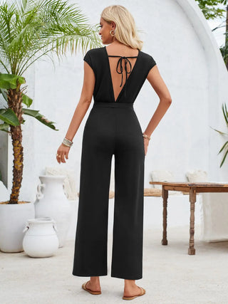 Twisted Round Neck Cap Sleeve Jumpsuit Divacious