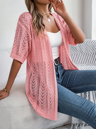 Openwork Open Front Half Sleeve Cardigan Divacious