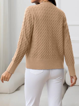 Round Neck Cable-Knit Buttoned Knit Top Divacious