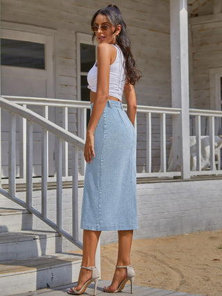 Button Down Denim Skirt Divacious