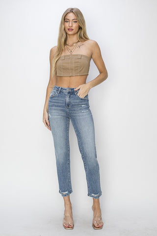 Full Size High Waist Distressed Cropped Jeans Divacious