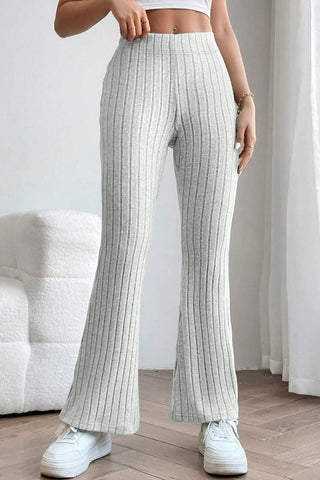 Full Size Ribbed High Waist Flare Pants Divacious