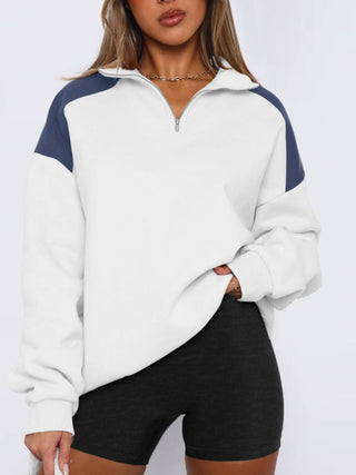 Contrast Quarter Zip Long Sleeve Sweatshirt - Divacious