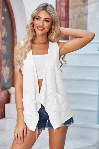 Eyelet Open Front Sleeveless Cardigan Divacious