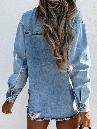 Distressed Snap Down Denim Jacket Divacious