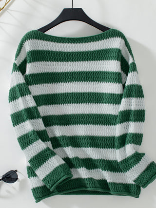 Striped Dropped Shoulder Long Sleeve Sweater Divacious