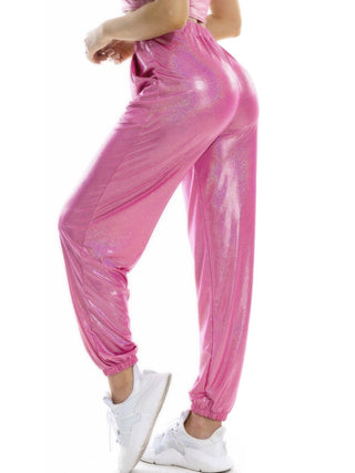 Glitter Elastic Waist Pants with Pockets Divacious