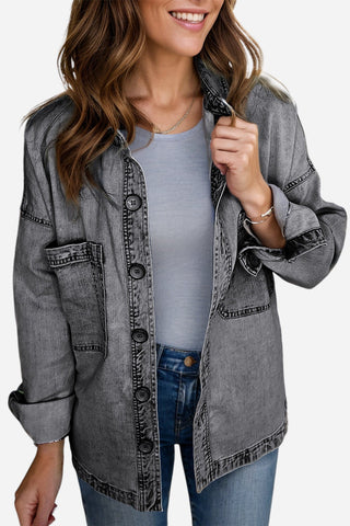 Button Up Long Sleeve Denim Jacket Divacious