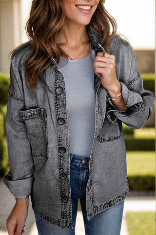 Button Up Long Sleeve Denim Jacket Divacious