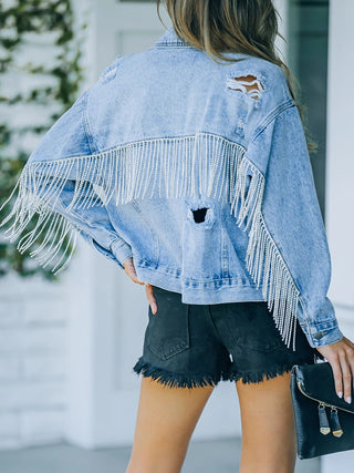 Distressed Fringe Denim Jacket Divacious