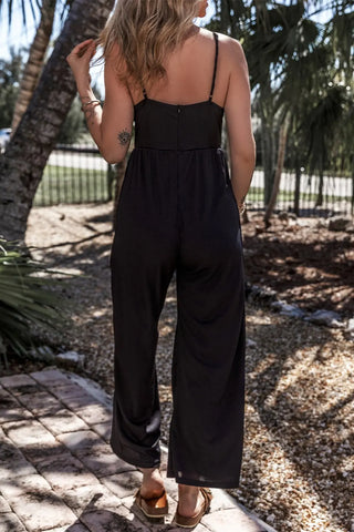 Surplice Spaghetti Strap Wide Leg Jumpsuit Divacious