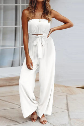 Tied Cutout Tube Wide Leg Jumpsuit Divacious