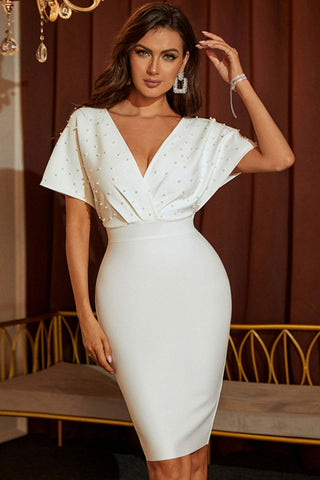 Beaded Dolman Sleeve Surplice Bodycon Dress Trendsi