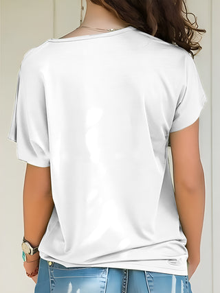 Asymmetrical Neck Short Sleeve T-Shirt Divacious