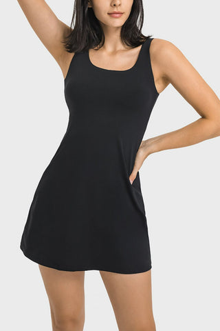 Millennia Square Neck Sports Tank Dress with Full Coverage Bottoms Trendsi