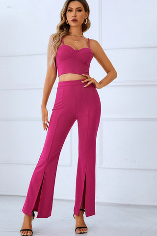 Sweetheart Neck Sports Cami and Slit Ankle Flare Pants Set Trendsi