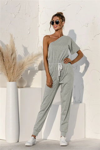 Single Shoulder Short Sleeve Jumpsuit Divacious