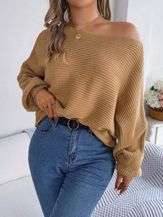 One-Shoulder Lantern Sleeve Sweater Divacious