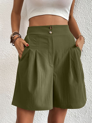 Pocketed Half Elastic Waist Shorts Divacious