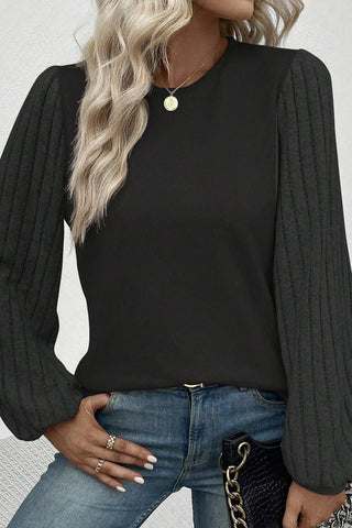 Ribbed Round Neck Long Sleeve Knit Top Divacious