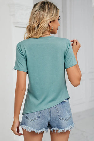 Ruched Round Neck Short Sleeve T-Shirt Divacious