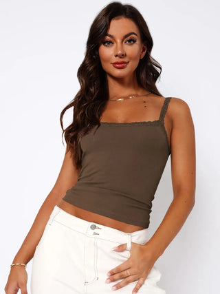 Lace Trim Straight Neck Cami Divacious