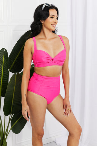 Marina West Swim Take A Dip Twist High-Rise Bikini in Pink Divacious