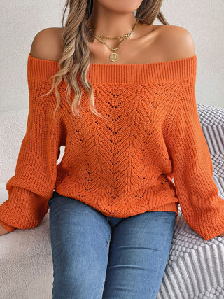 Openwork Off-Shoulder Long Sleeve Sweater Divacious