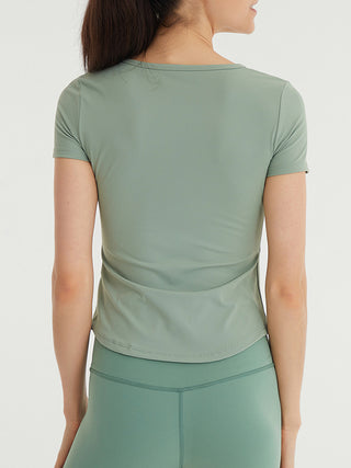 Notched Neck Short Sleeve Active Top Trendsi