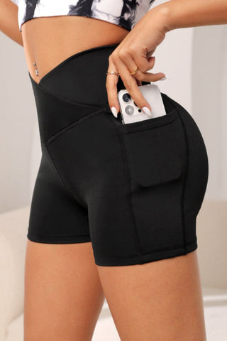 Wide Waistband Active Shorts with Pocket Divacious