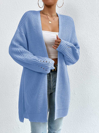 Open Front Dropped Shoulder Slit Cardigan Divacious