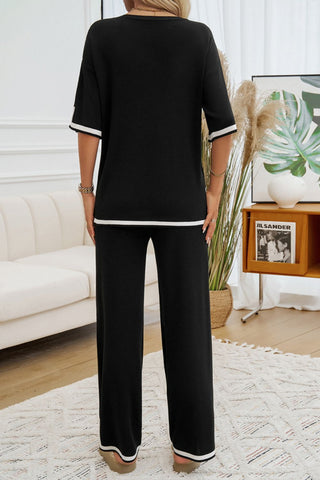 Contrast Trim Half Sleeve Top and Pants Set - Divacious