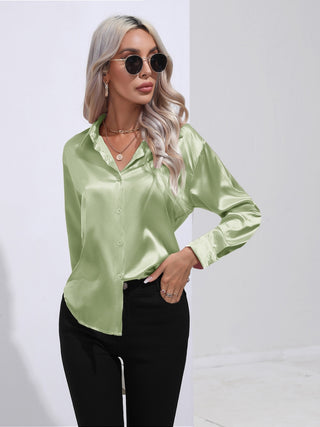 Collared Neck Buttoned Long Sleeve Shirt Divacious