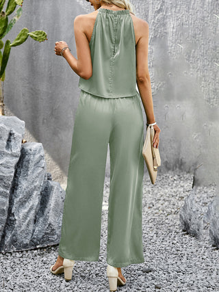 Devine Grecian Neck Sleeveless Pocketed Top and Pants Set Trendsi