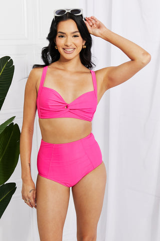 Marina West Swim Take A Dip Twist High-Rise Bikini in Pink Divacious