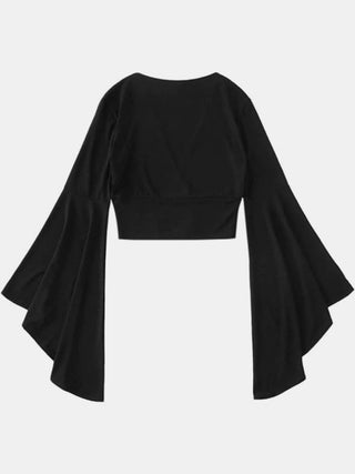 Plunge Flare Sleeve Cropped Top Divacious