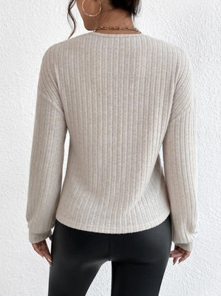 Surplice Dropped Shoulder Long Sleeve T-Shirt - Divacious