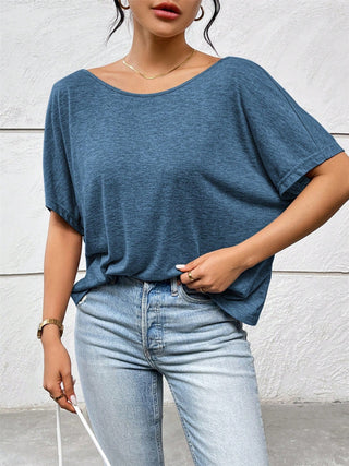 Backless Twisted Round Neck Half Sleeve T-Shirt Divacious