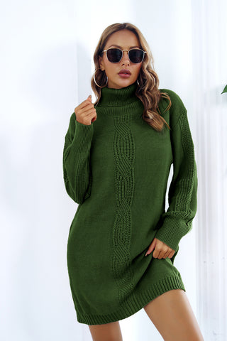 Openwork Turtleneck Long Sleeve Sweater Dress Divacious