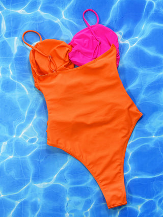 Two-Tone Twisted Cutout One-Piece Swimsuit Divacious