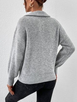 Half Zip Dropped Shoulder Sweater - Divacious