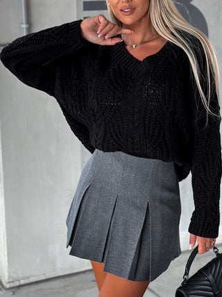 V-Neck Cable-Knit Long Sleeve Sweater Divacious